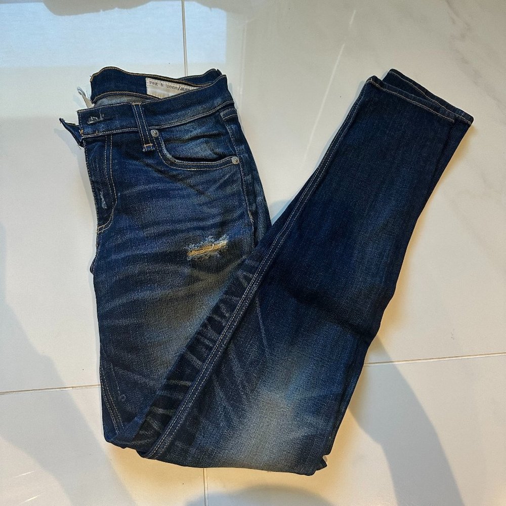rag & bone dark blue distressed skinny jean